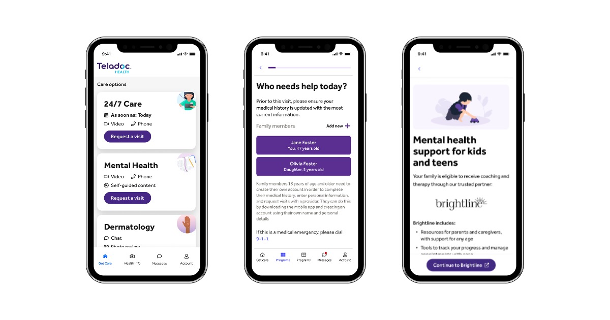 Convenient single-sign on from the Teladoc Health app guides members to employer-sponsored and/or in-network support.