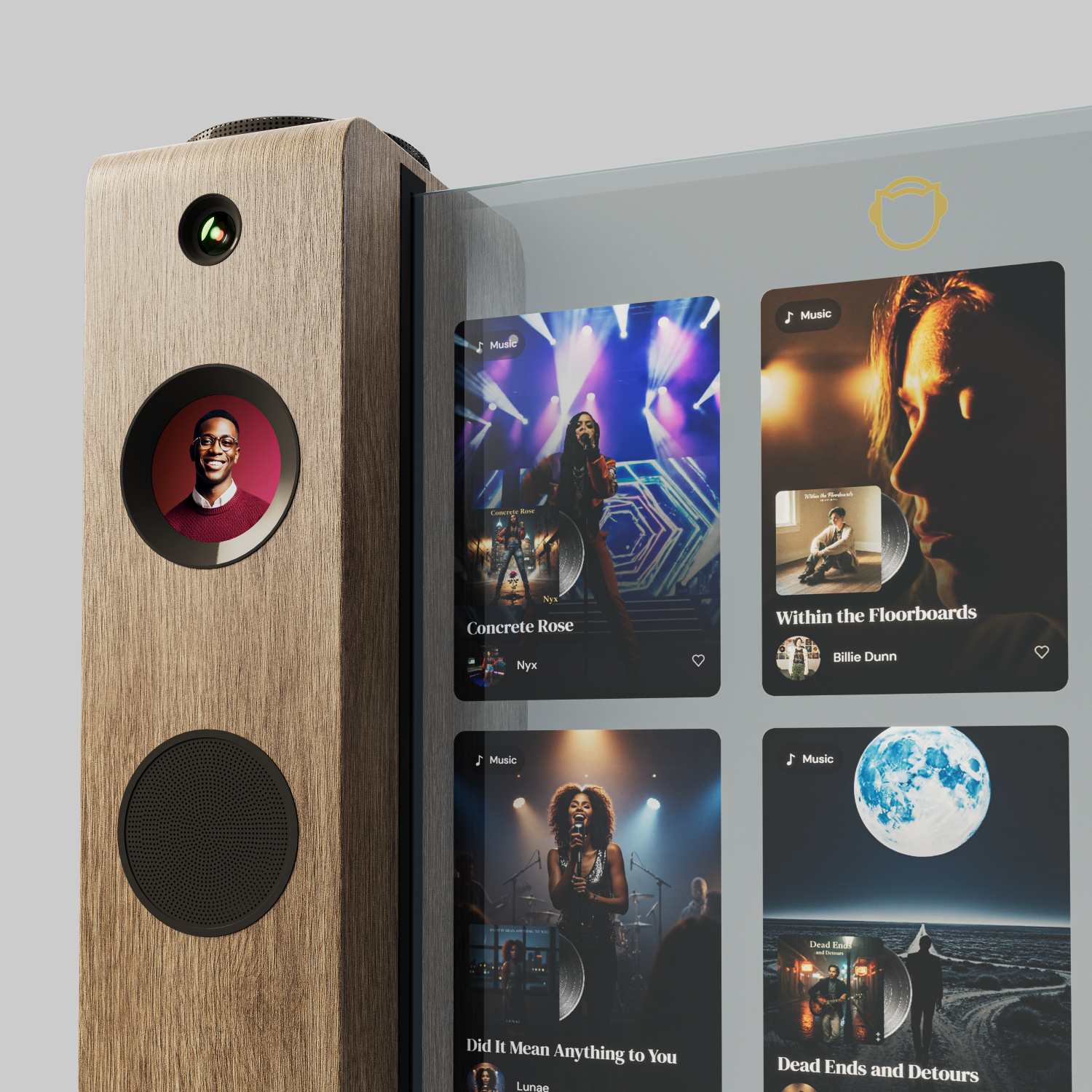 A close-up of Napster Station's camera and display