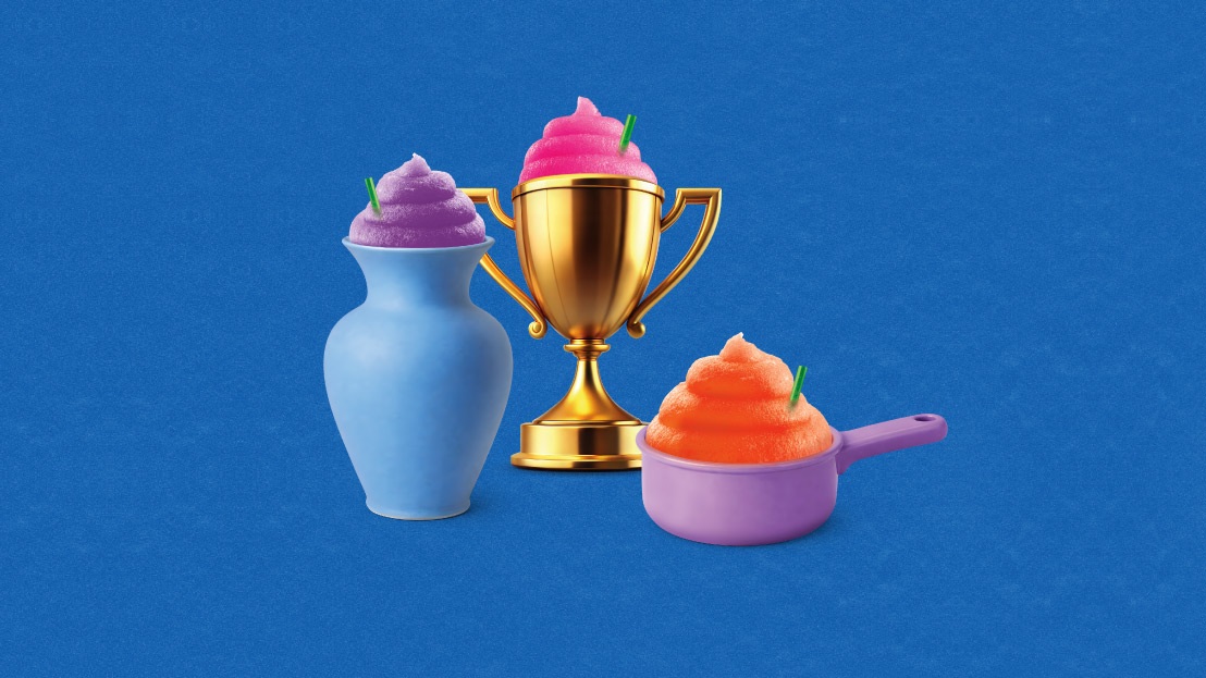 Slurpee Bring Your Own Cup Day example cups, a trophy, a vase and a cooking pot.