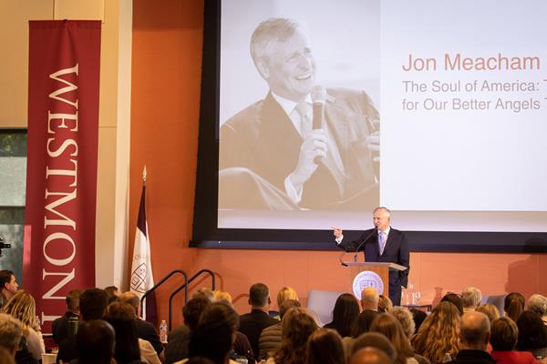 Jon Meacham, seen here at Westmont in 2019, will speak about "Building a Republic that Stands the Test of Time."