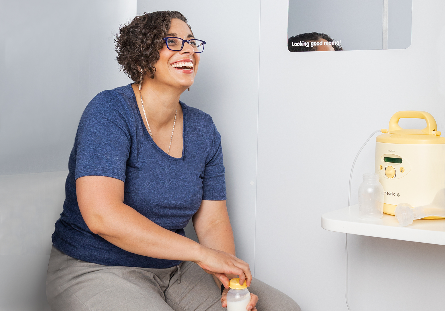 The Mamava Solo Lactation Pod provides a comfortably compact place for breastfeeding women to pump. The Mamava Solo is a more affordable lactation pod; ships quickly and assembles in 2 hours. The free Mamava app enables autonomous Mamava pod access, the ability to customize lighting and airflow, and provides robust content and community offerings. 