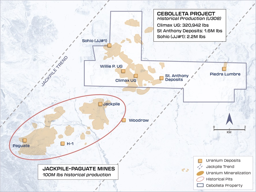 Plan View Map of the Cebolleta Uranium Project and Uranium Deposits