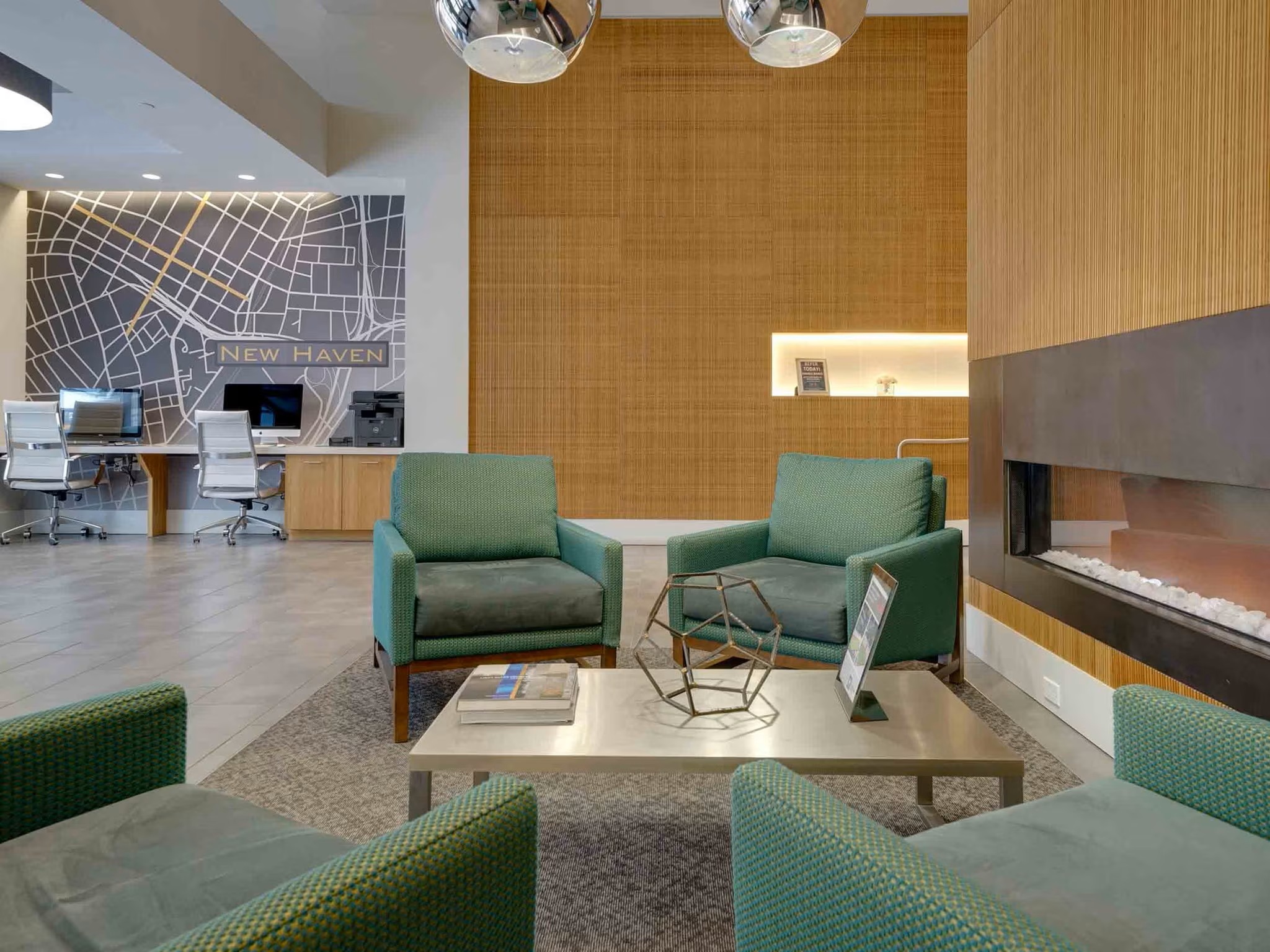 Lobby at College & Crown featuring contemporary design and secure resident entry.