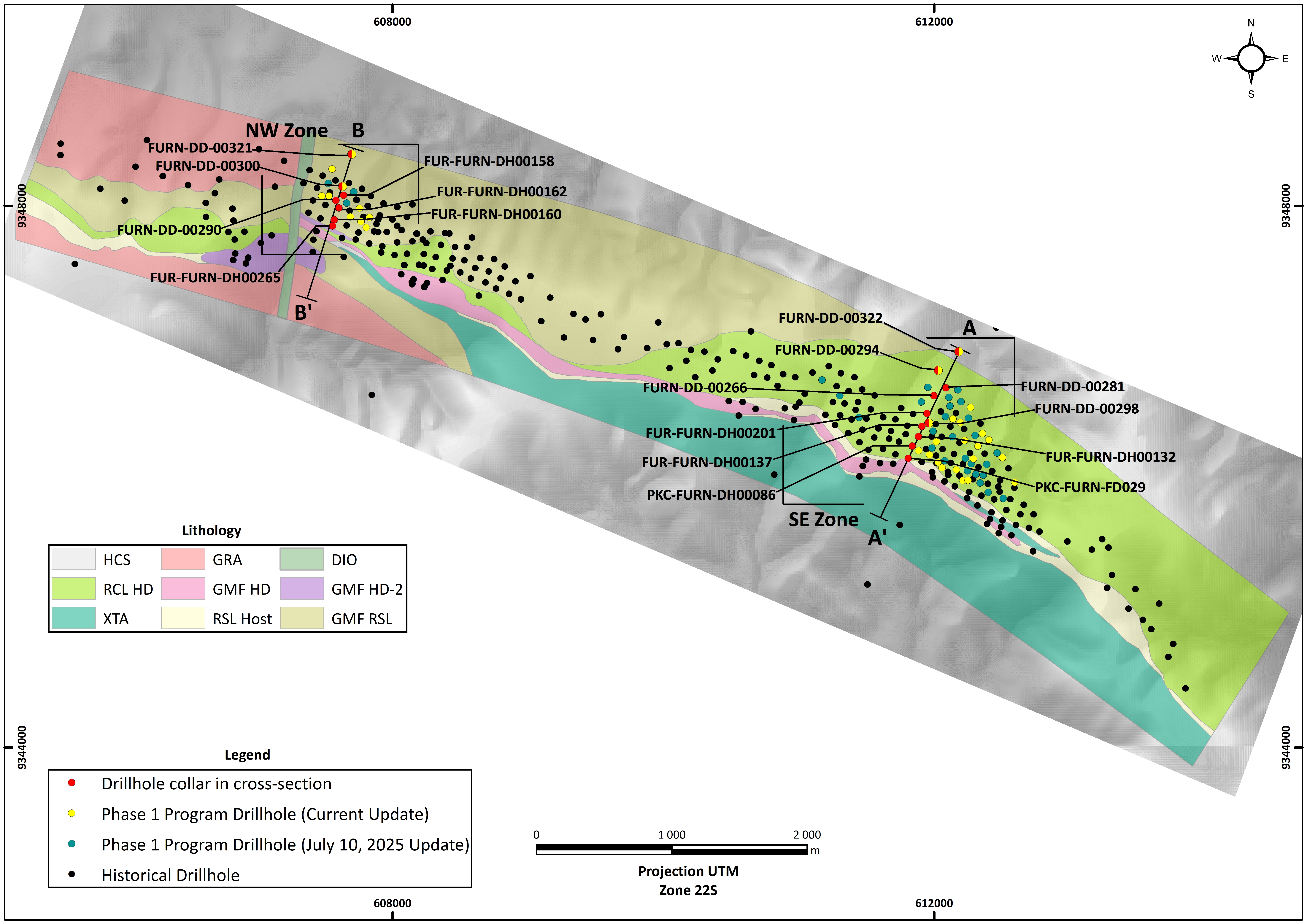 Furnas Plan View Map, including drill collar locations. 