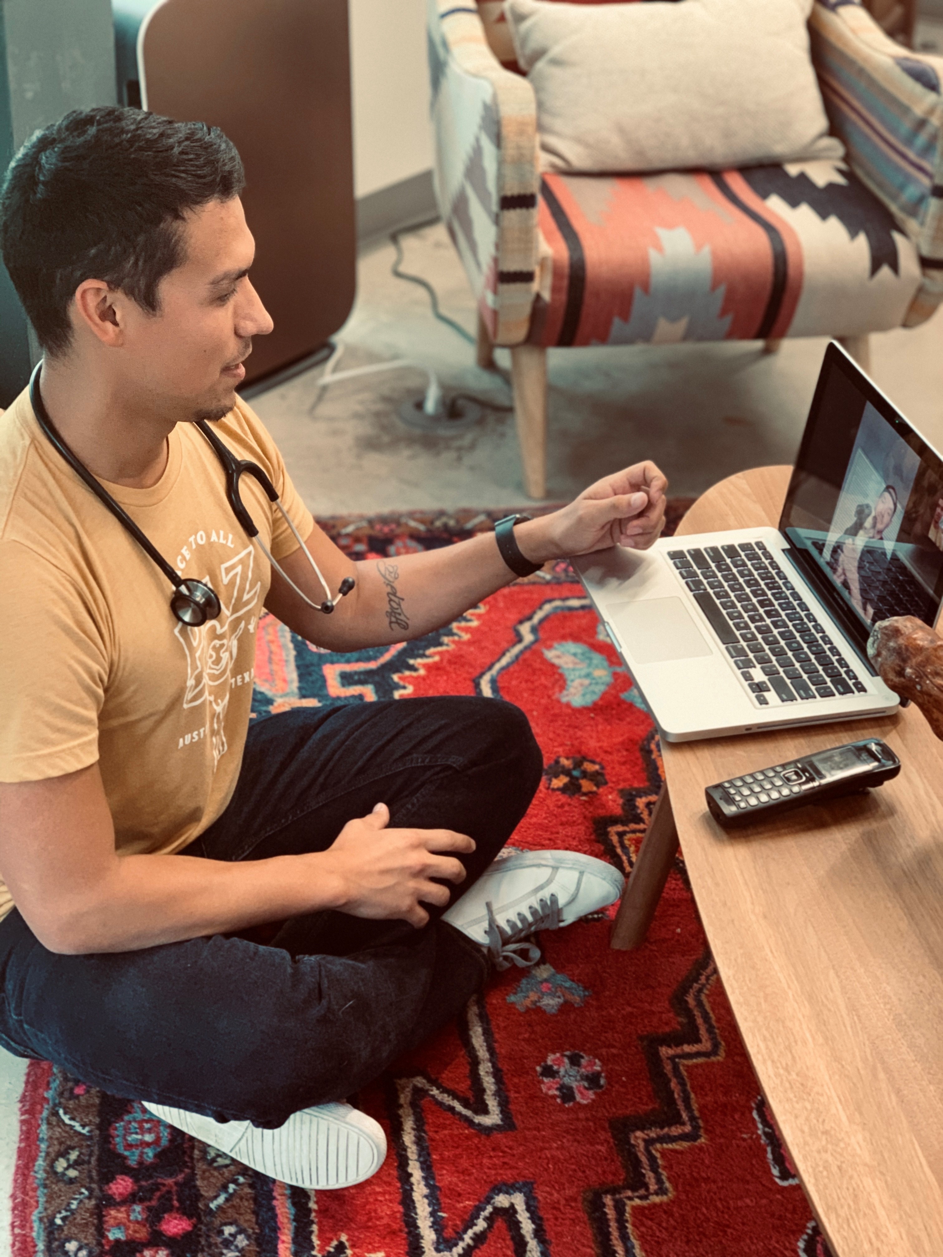 PAZ Veterinary employee, Jimmy L. uses telemedicine to connect with pet owners.