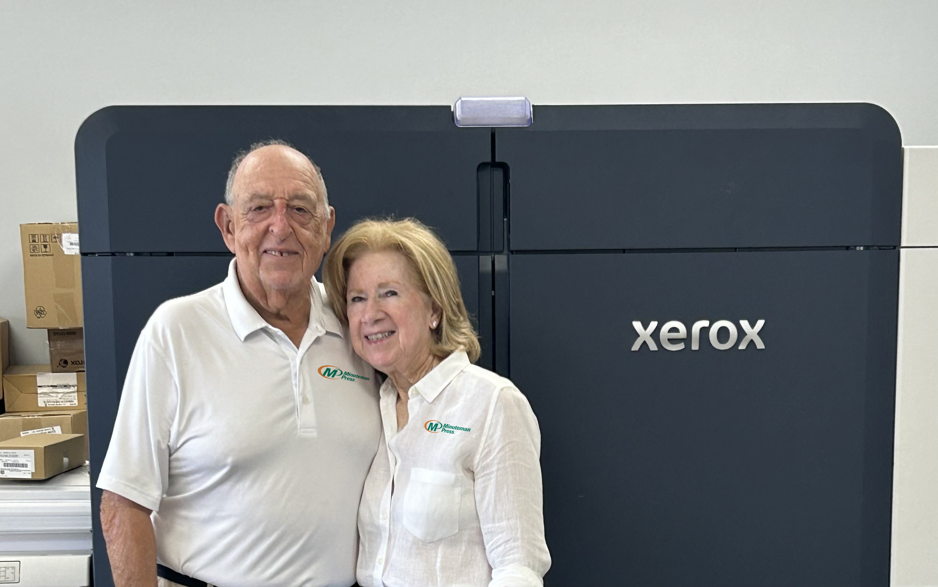 Minuteman Press franchise owners Dennis & Phyllis Beck at their center in Palm Beach Gardens, FL.