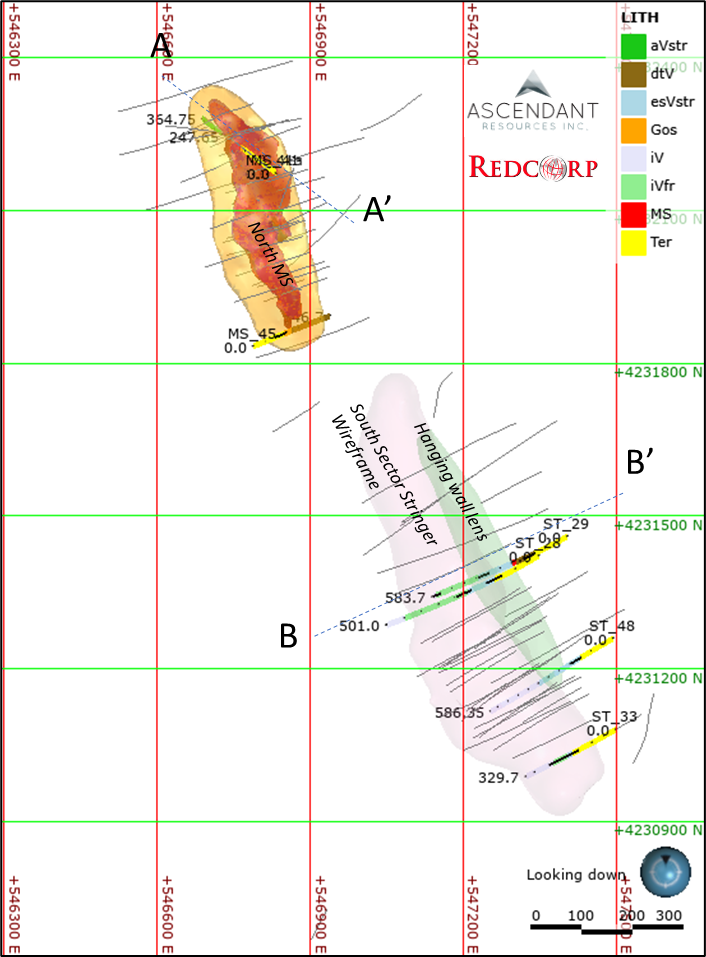 Plan view of the Venda Nova with location of the reported drill holes