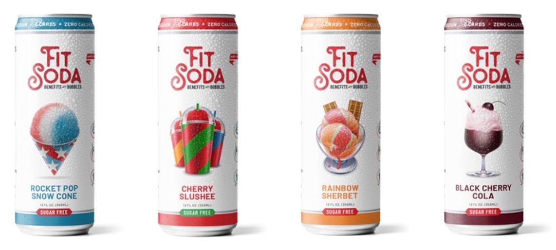 A photo of three new Fit Soda flavors and updated eye-catching cans.