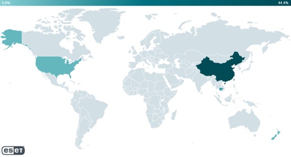 Geographical distribution of PlushDaemon’s victims since 2019