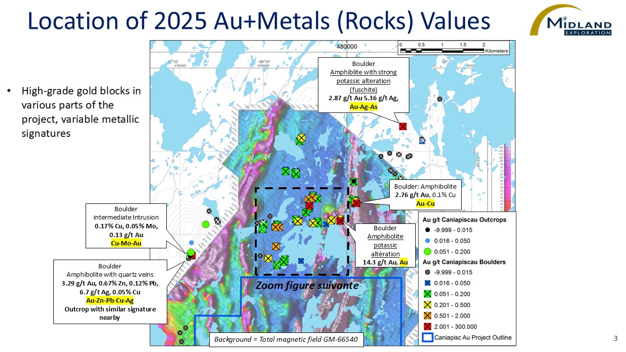 Figure 3 Location of 2025 Au+Metals (Rocks) Values