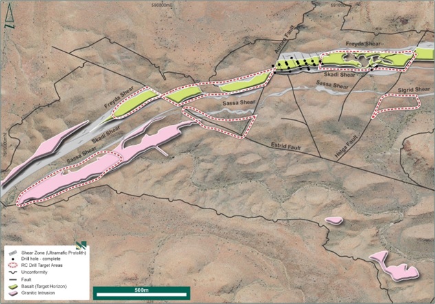 Figure 2: Nunyerry North geological interpretation, 2023 drill hole locations and drill target areas.