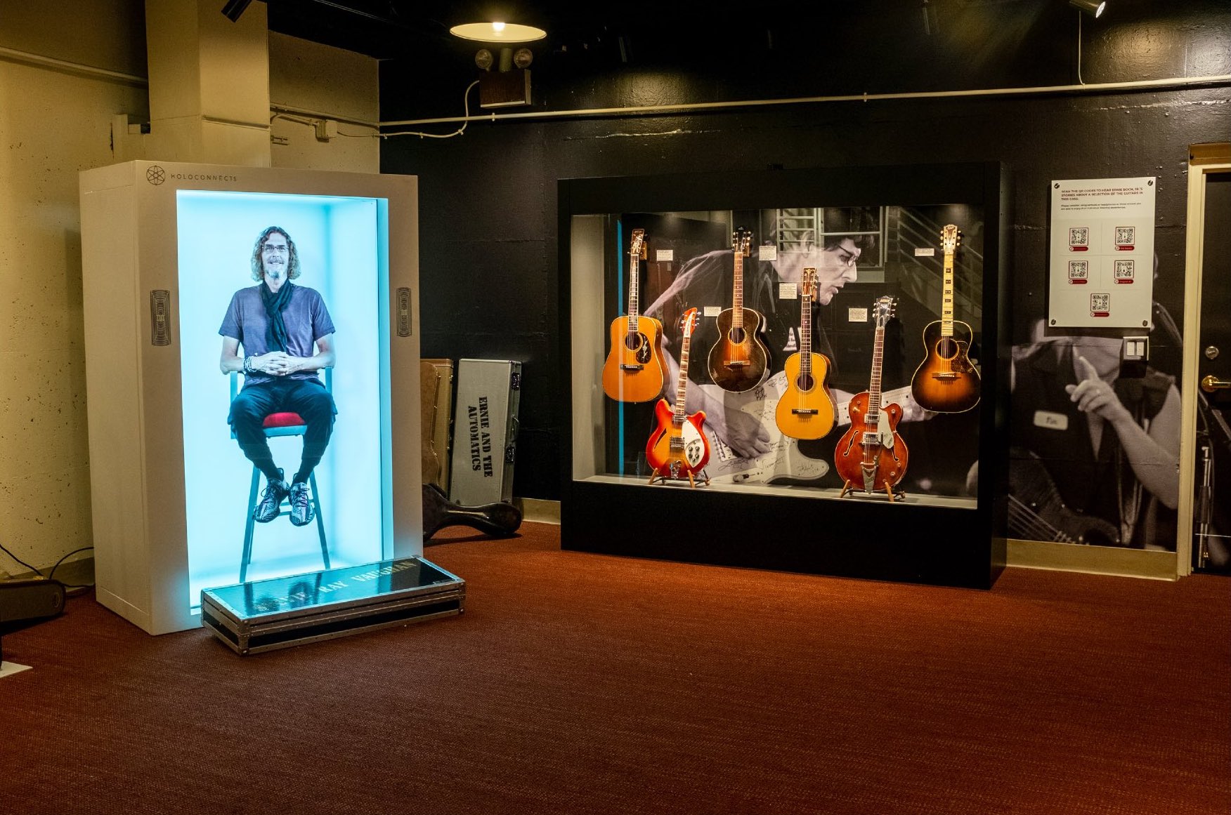 The Boch Center has partnered with StoryFile, the inventor of AI-powered Conversational Video, and Museum Collective to let Folk Americana Roots Hall of Fame visitors talk to an interactive video of Ernie Boch Jr. and learn about his life and collection of guitars. Photo by Ron Pownall.