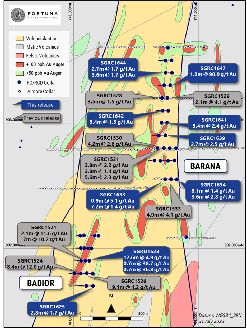 Figure 3: Barana and Badior plan showing recent drilling results