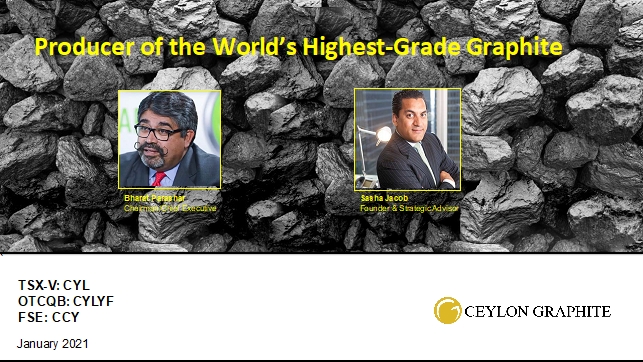 Ceylon Graphite Announces Participation in O&M Town Hall Webinar Thursday, January 21st, 2021 and Upcoming Investor Conference Schedules