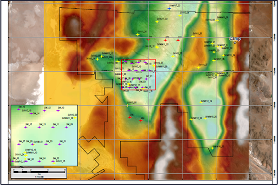 2D Plan View of Sal de Vida Basement Map (Note: Tertiary Basement is indicated in green and in the Precambrian Basement is indicated in brownish yellow)