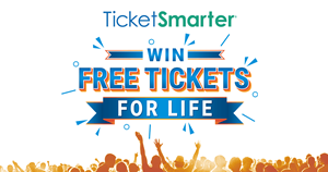 Graphic that reads "Win Free Tickets for Life" with a TicketSmarter logo.