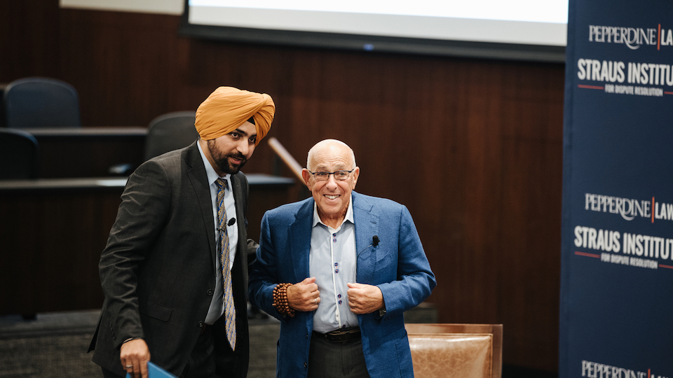 Weinstein Caruso Law 200 - Sukhsimranjit Singh, Managing Director of the Straus Institute for Dispute Resolution and Associate Professor of Law and Practice; Judge Daniel Weinstein

Credit Cecily Breeding for Pepperdine Caruso Law