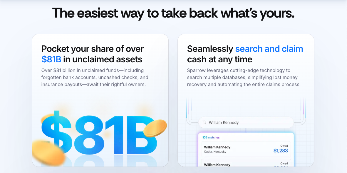 Sparrow simplifies the process of recovering unclaimed funds through smart technology and automated claims workflows.
