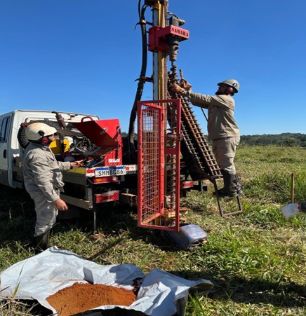 Image from the Copeçal Auger Drill program highlighting the Truck mounted mechanical Auger Drill Rig being used to advance litho-geochemical modeling of the East Target