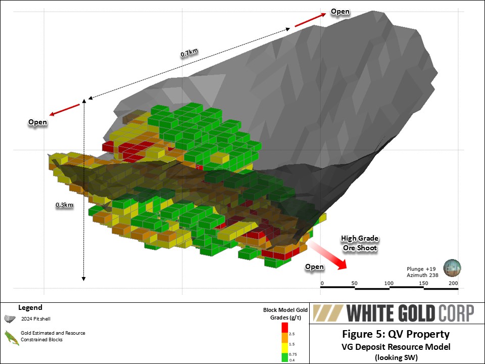 Figure 5: QV Property VG Deposit Resource Model (looking SW) 