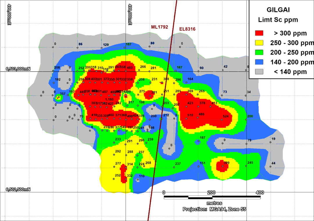 Scandium grades of Limonite Lithology