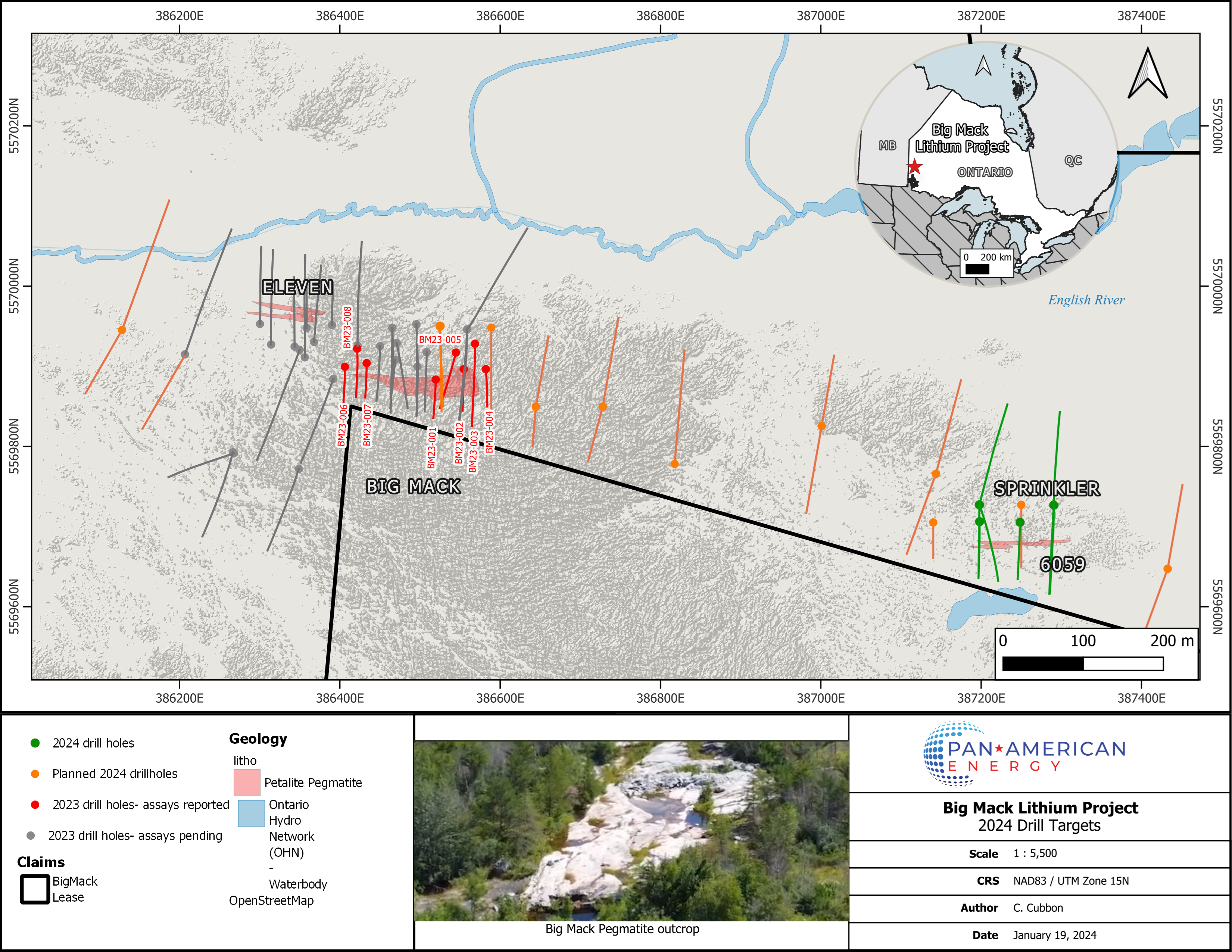 Figure 3: Completed and planned drillholes (Assays reported on holes in red).