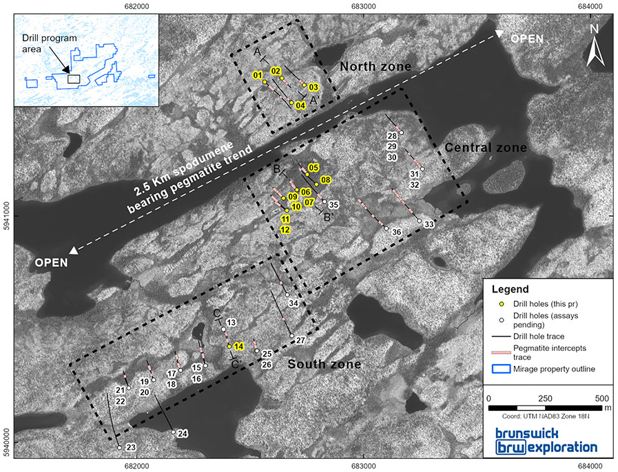 Surface plan of the Lac Escale (Mirage) area currently drilled.