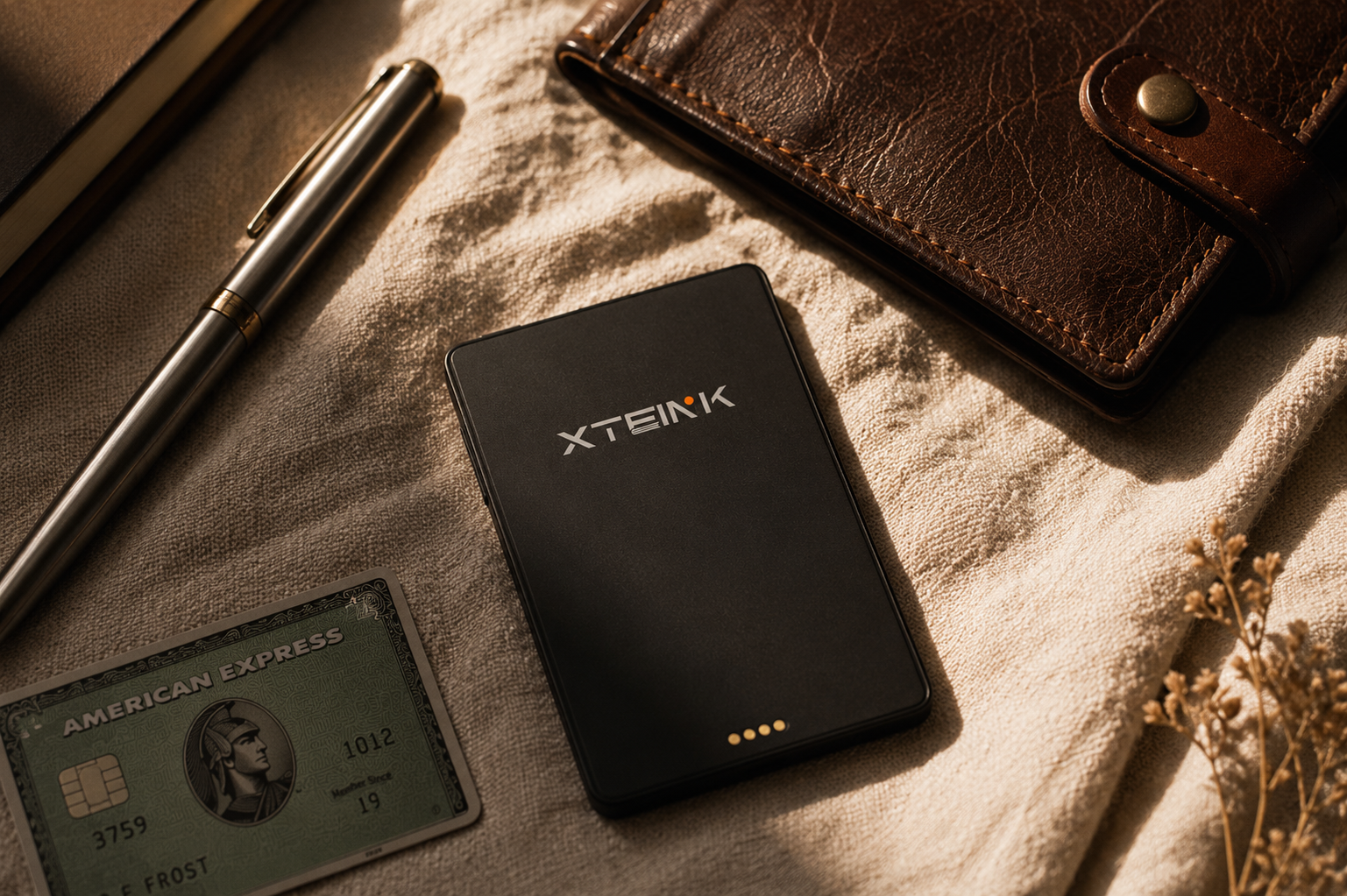 Close-up of the ultra-thin xteink pocket ereader easily slipping into a front denim jeans pocket for portability.