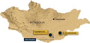 Location of Red Mountain in the South Gobi region of Mongolia