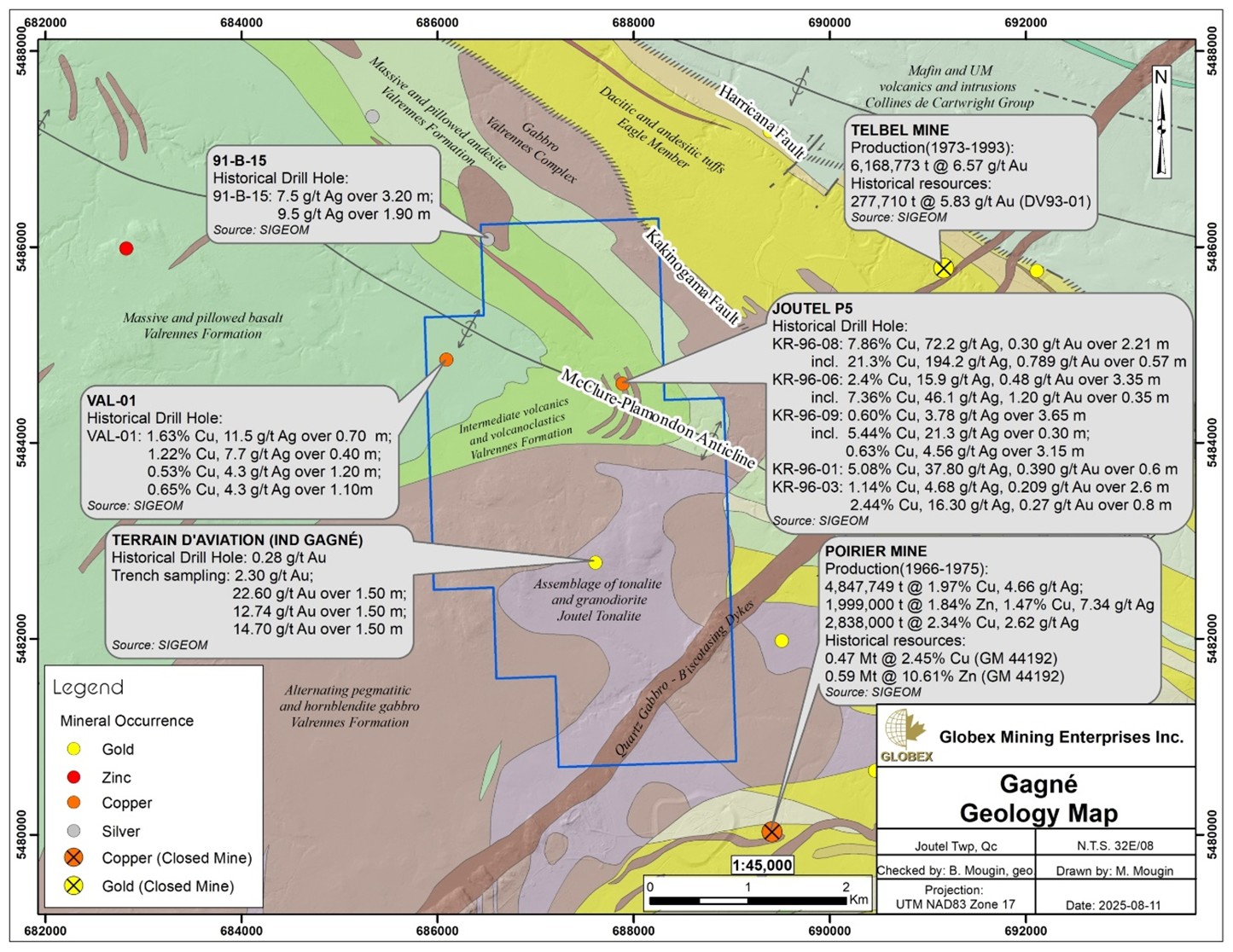 Gagne Property Geology and historic exploration. 