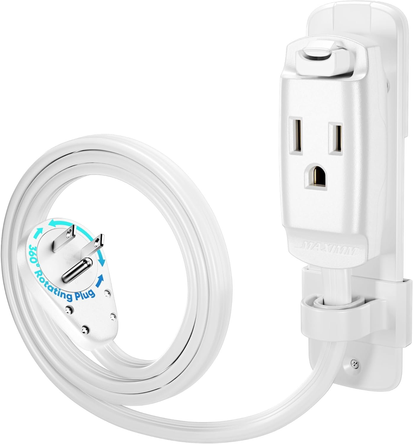 Maximm 14-gauge cord with 360° rotating plug and removable bracket.