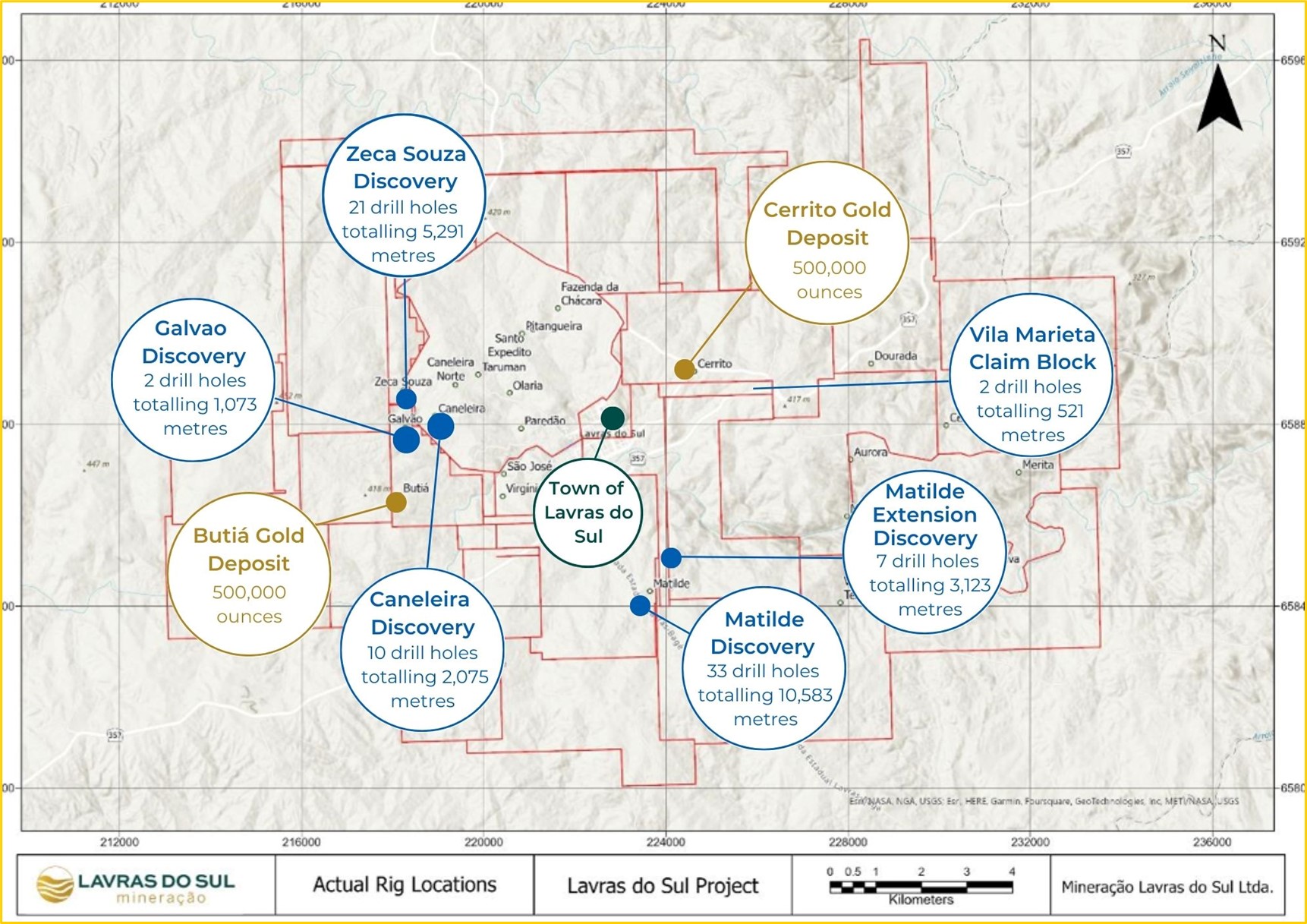 Location of Zeca Souza Discovery relative to Butiá Gold Deposit, Caneleira Discovery, as well as the advanced gold discoveries at the LDS Project.