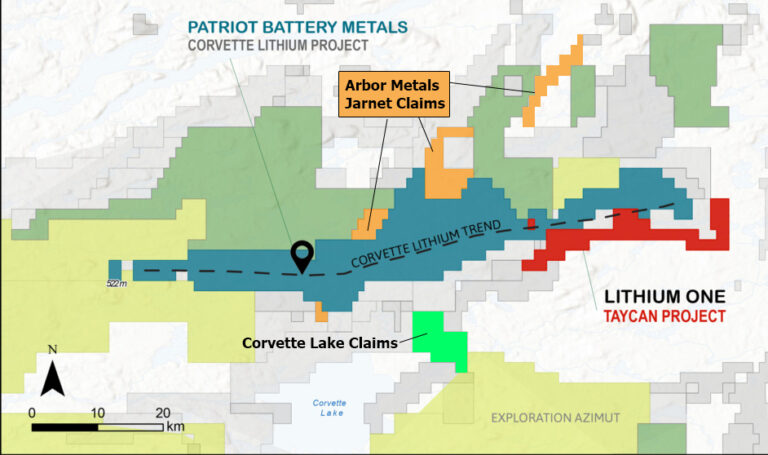 Map of Arbor Metal Corp.'s Jarnet Lithium Claims