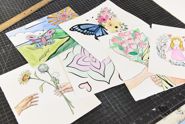 Watercolor prints from Georgia College's Advanced Printmaking course are being sent to children in Cameroon as part of The Memory Project.