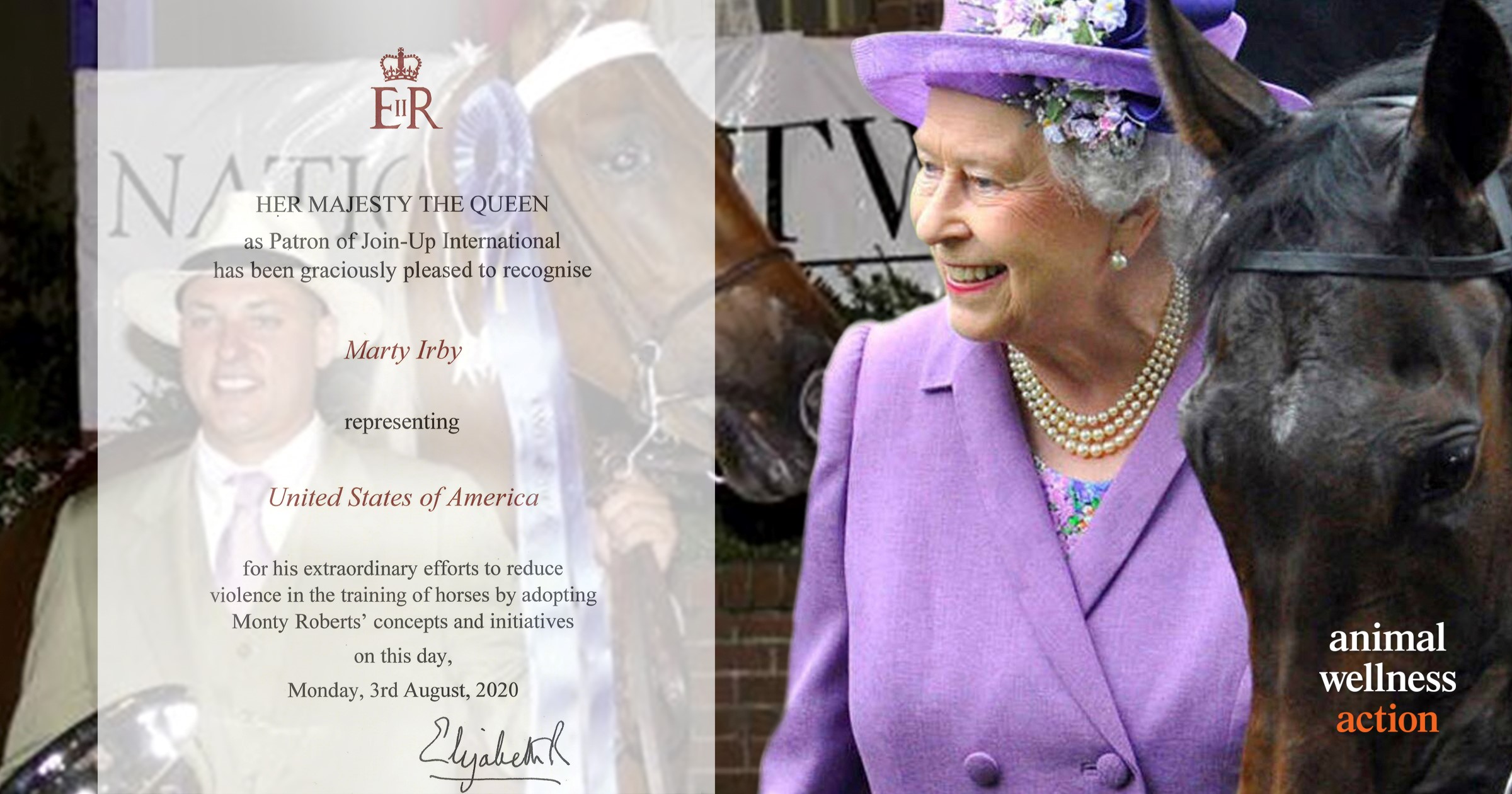 Marty Irby pictured with Tennessee Walking Horse 'The Lion King' (Left)
Her Majesty, Queen Elizabeth, II (Right)
Photo Credit: Craig Swanson Design