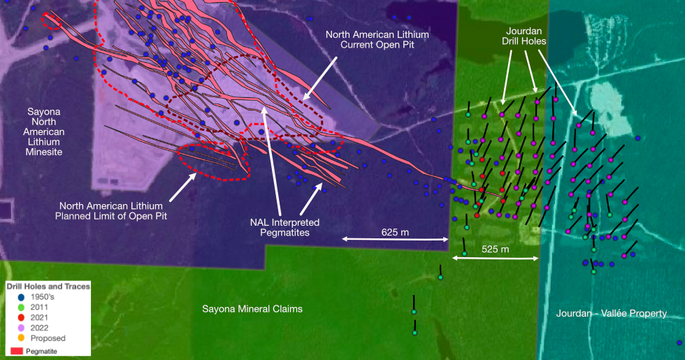 A colored map showing the recent drill holes.