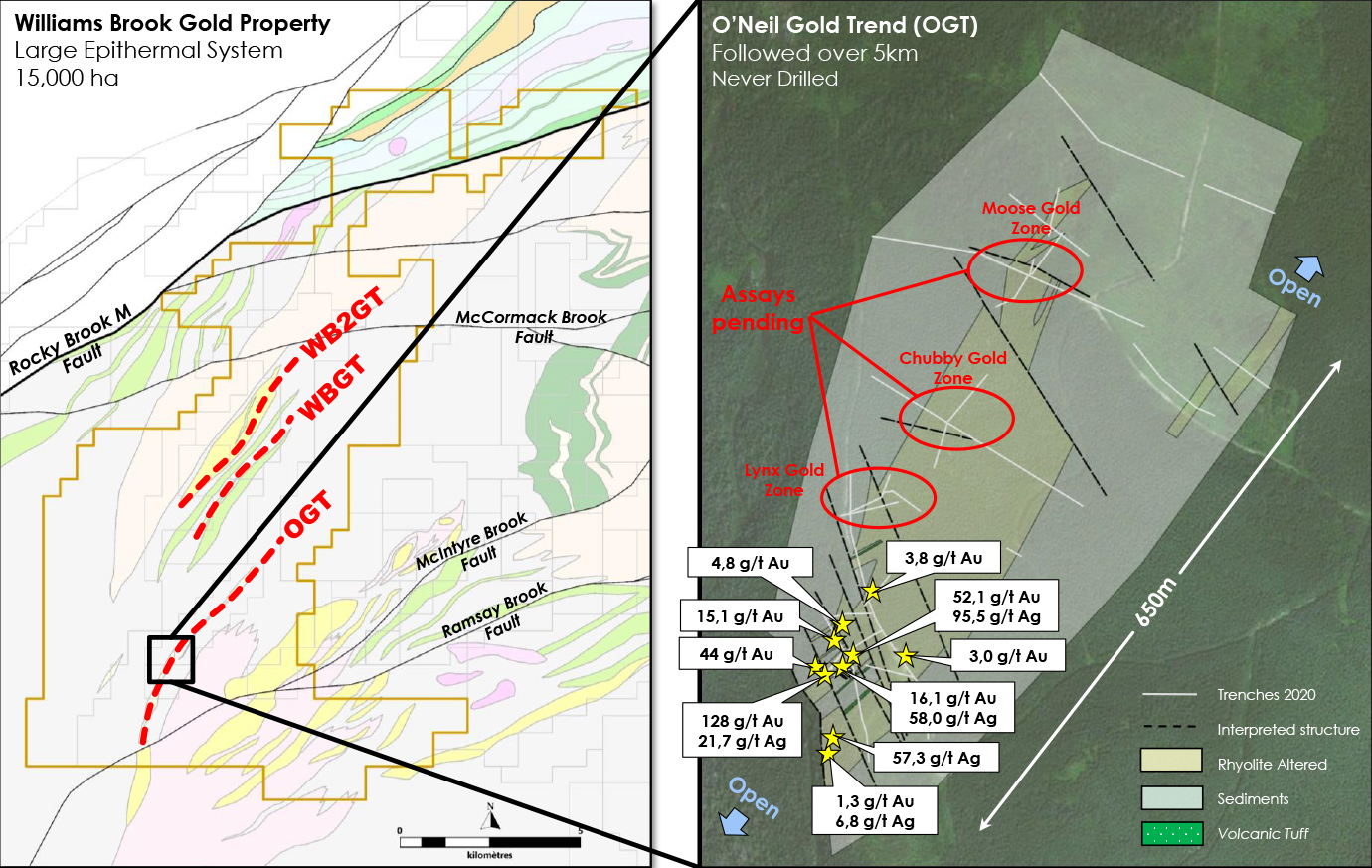 Figure 2: The Williams Brook Property O'Neil Gold Trend (OGT)