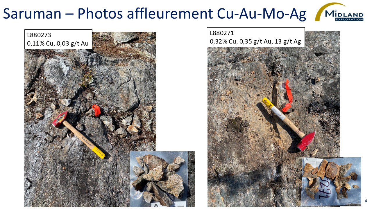 Figure 4 Saruman-Photos affleurement Cu-Au-Mo-Ag