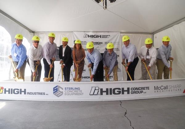 High Concrete Group LLC leaders and community officials break ground on a major manufacturing revitalization at its headquarters production facility in Denver, Pa. Pictured, left to right:
Scott Russell, East Cocalico Township Manager; Jeff Sterner, President and CEO, High Industries, Inc.; Mike Shirk, CEO, the High companies; Sean Dixon, Maintenance Manager, High Concrete Group LLC; Paula Crowley, Board President, the High companies; Phoenix Rann, Vice President Operations, High Concrete Group LLC; S. Dale High, Chair Emeritus, the High companies; J. Seroky, President, High Concrete Group LLC; Alan Fry, Chair, Board of East Cocalico Township Commissioners; Josh Parsons, Chair, Lancaster County Commissioners.  
