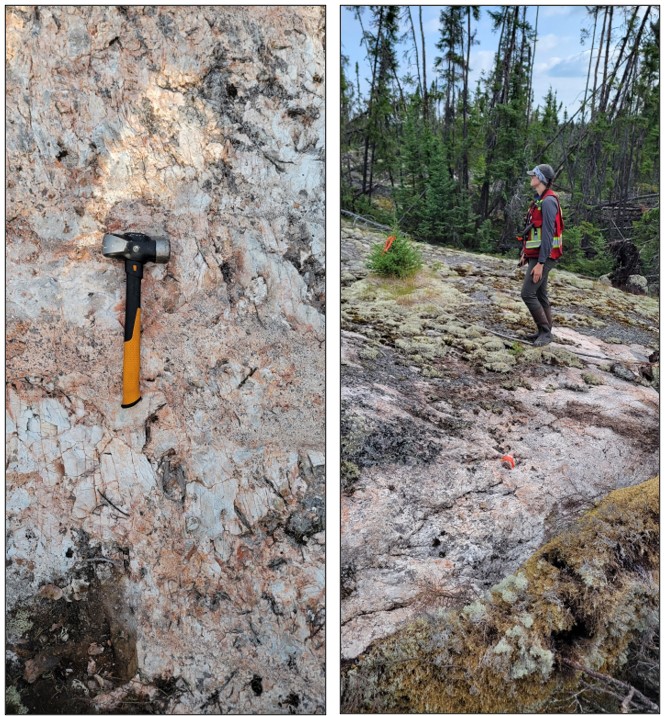 Peg North Property, outcrop FM23-016. Typical pegmatite composition on the Peg North Property.