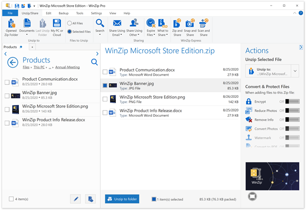 WinZip Microsoft Store Edition - Main UI