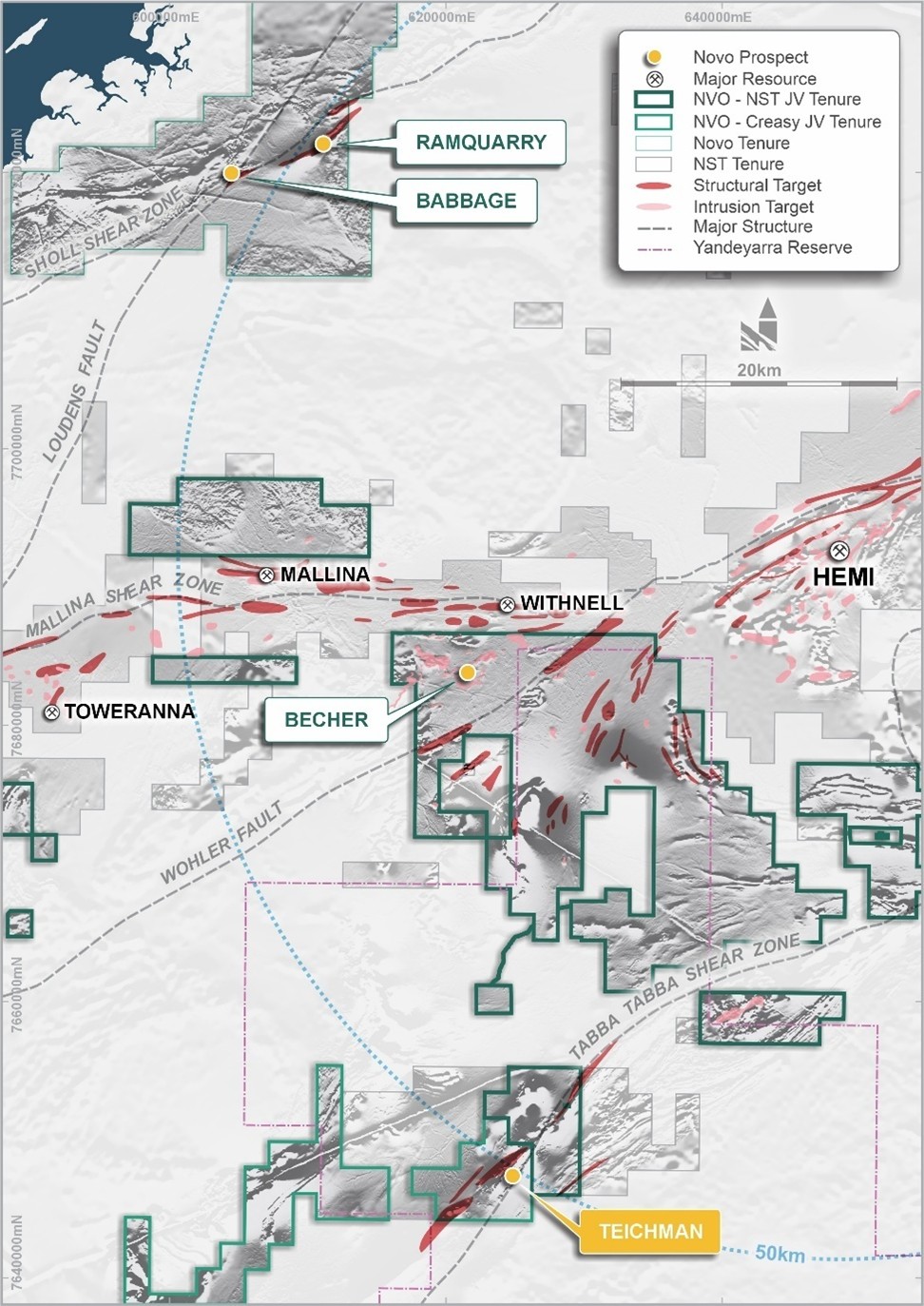 Balla Balla Gold Project location on regional aeromagnetic image demonstrating the major interpreted structures of the Pilbara including the Scholl Shear and Mallina Shear Zones