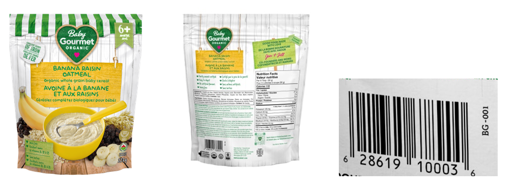 Baby Gourmet Foods, Baby Gourmet Banana Raisin Oatmeal Organic Whole Grain Cereal에 대한 제품 리콜 발표