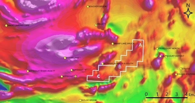 West Nine Mile Brook Property depicting (3) High Priority Targets in Recognized Nine Mile Mineralized Fold