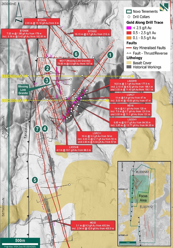 Figure 2. Location map for Exploration Target reefs labelled #1 through #7.