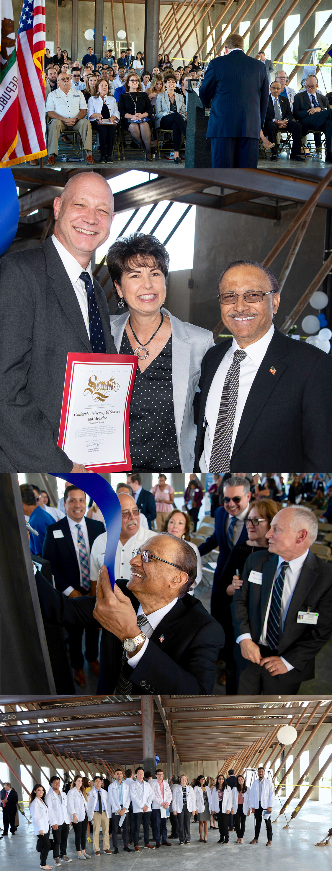 The California University of Science and Medicine celebrated the completion of its foundation with a beam signing event on Tuesday, September 17. The new campus is scheduled to be completed in May of 2020. The event was well attended by Senator Connie Leyva; Assemblywoman Eloise Gomez Reyes; Supervisor Robert Lovingood; Colton Mayor Frank Navarro; Supervisor Josie Gonzales; San Bernardino Community College District Board Member Frank Reyes; Colton Unified School District Board Member Dan Flores; and by representatives from Congressman Paul Cook’s office, State Senator Mike Morrell’s office, and Assemblyman James Ramos’ office.