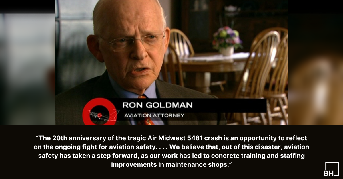 Aviation attorney Ronald Goldman reflects on the 20th anniversary of the crash of Air Midwest Flight 5481 and the public apology his law firm obtained as part of the Shepherd's settlement