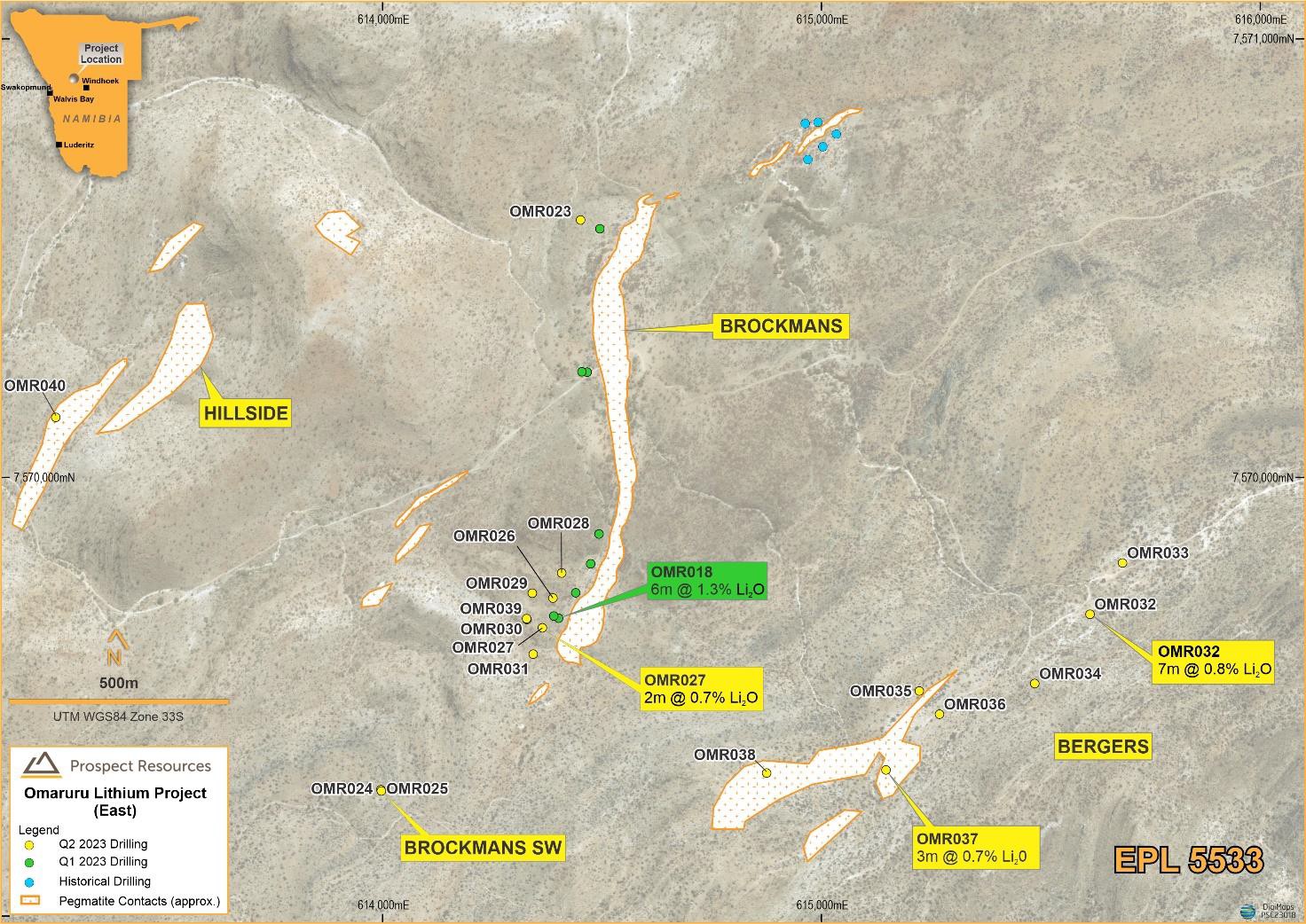 Figure 4: Regional Map showing encouraging first pass assay results at Bergers