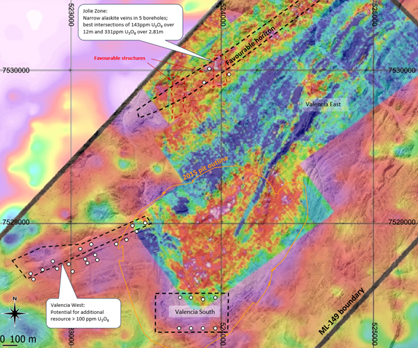 Overview map of Norasa 2024 Q1 drill campaign on a radiometric background.