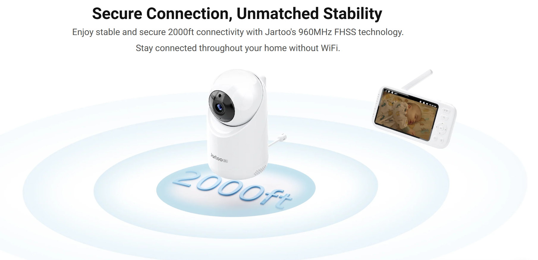 Jartoo is designed for multi-story homes or larger residences, stay connected anywhere with extra Long Range of 2000ft.